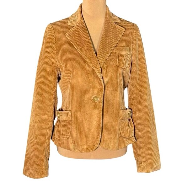 VTG 90s Banana Republic Corduroy Blazer Jacket Sz 10 Tan Retro Academia Twee - Picture 2 of 11
